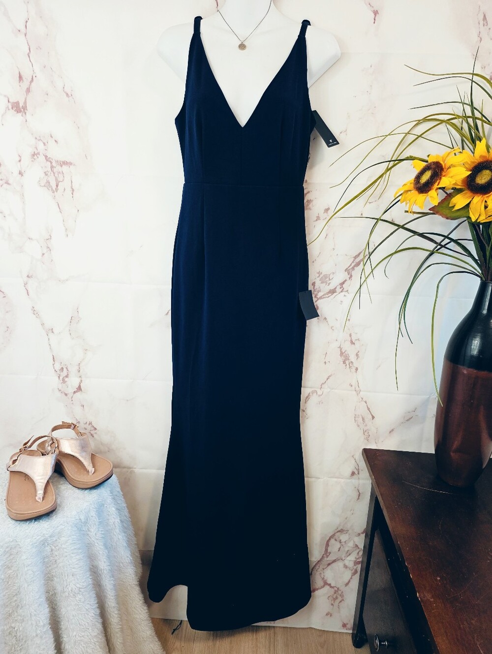 Lulus Melora Navy Blue Maxi Dress NWT Mermaid Wedding Guest Evening Gown S - Picture 5 of 9
